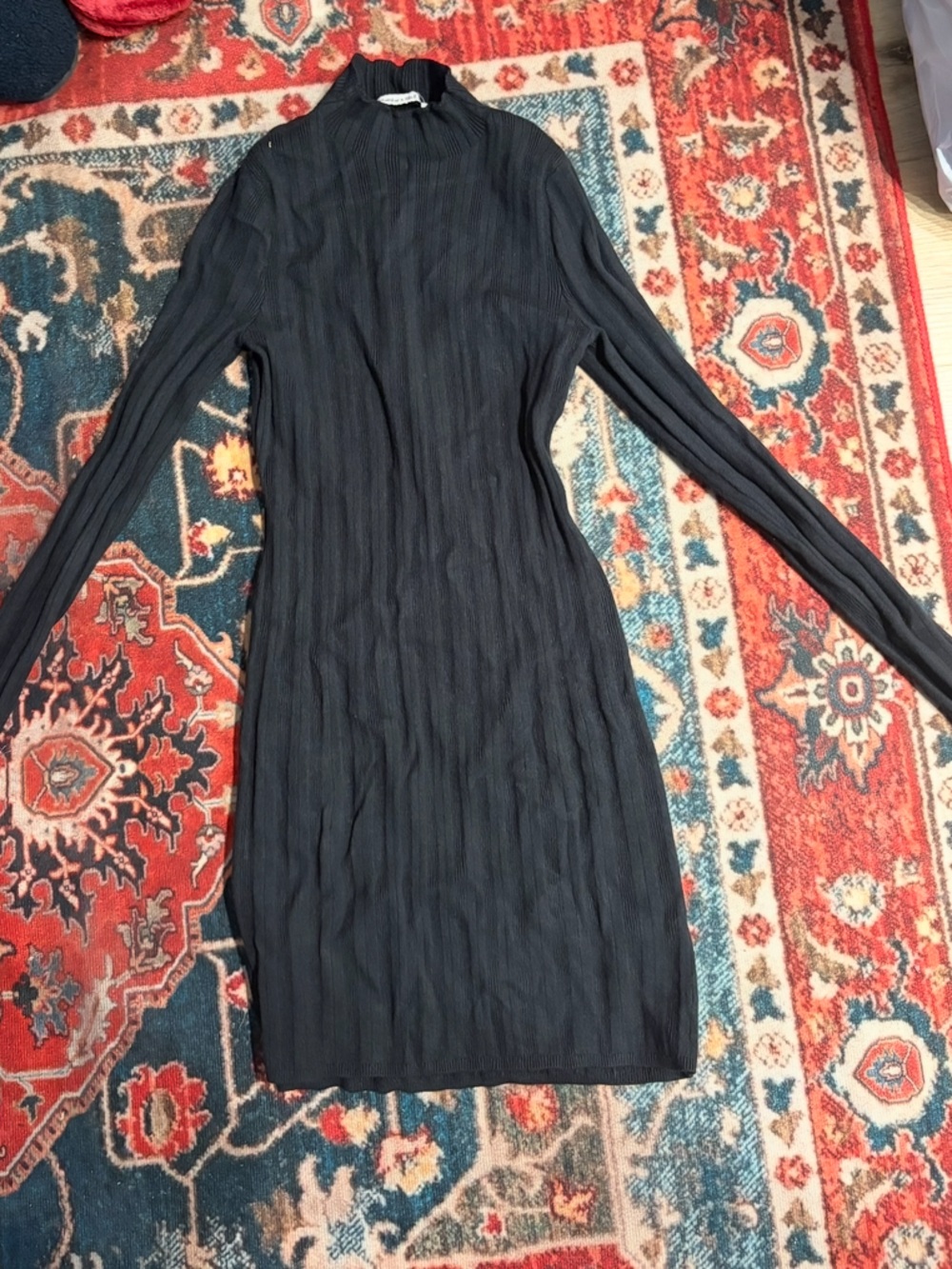 Abercrombie & Fitch Charcoal Ribbed Long Sleeve Knit Dress